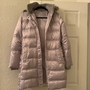Women’s Guess silver puffer coat w/hood Sz M